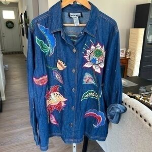 💋Indigo Moon 🌙 Stunning Floral Embroidery Blue Denim Jacket 3x